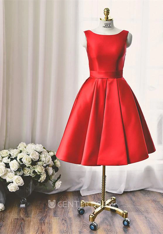High Quality Bateau Red Short Homecoming Dress Bowknot
