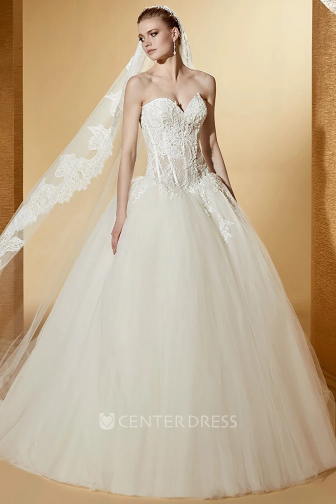 Special Sweetheart Ball Gown With Appliques Illusion Corset