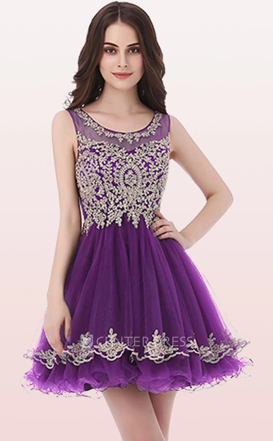 Romantic A Line Tulle Scoop Sleeveless Homecoming Dress with Embroidery