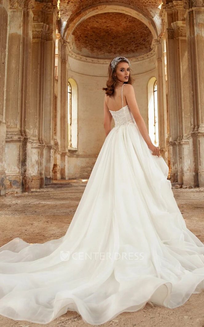 Ethereal Ball Gown Sleeveless Floor-length Lace Backless Wedding Dress with Appliques