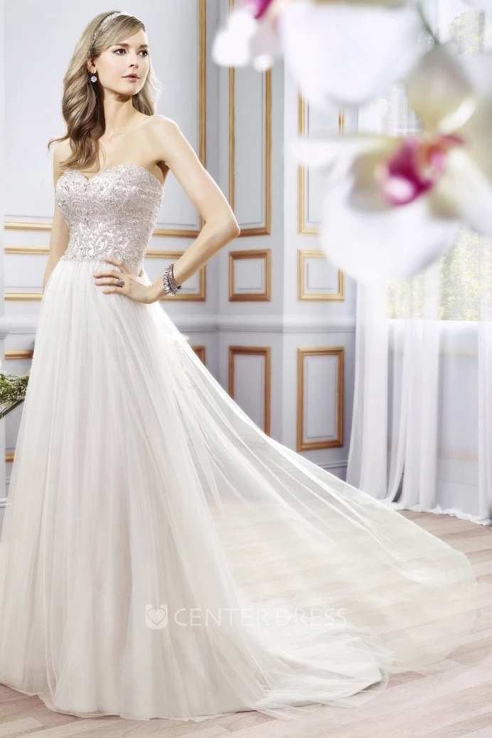 Sheath Pleated Sweetheart Tulle Wedding Dress With Beading