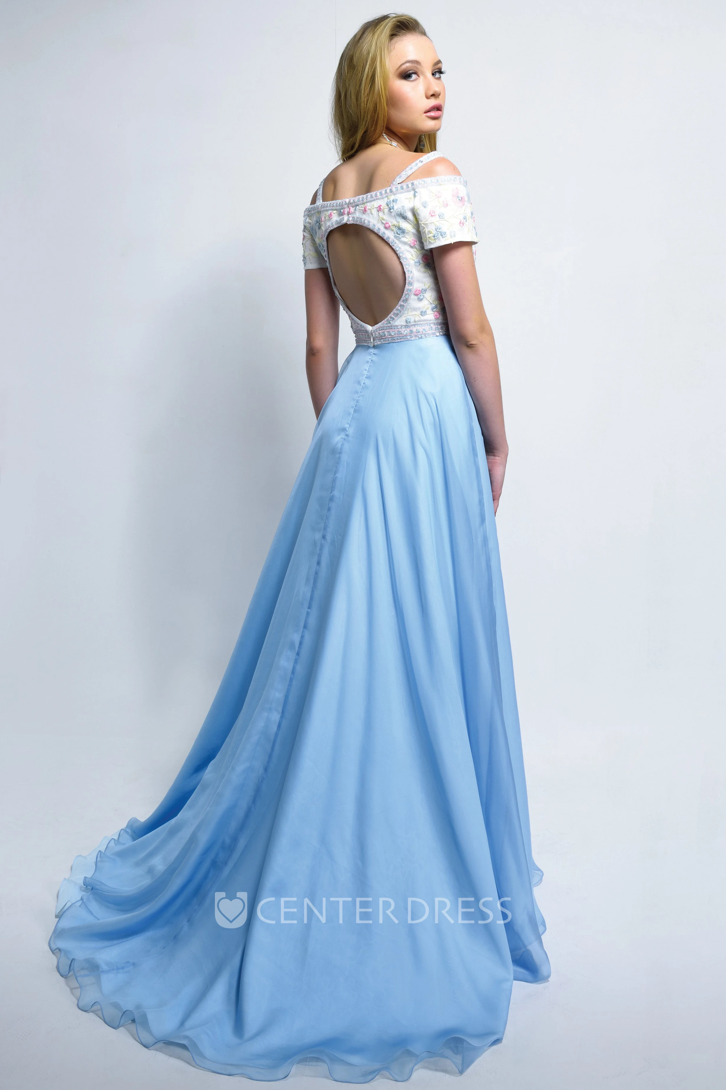A-Line Floor-Length Sweep Train Keyhole Dress With Beading And Embroidery