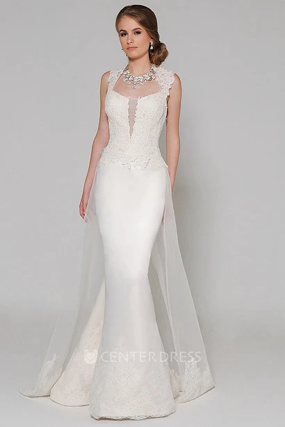 Mermaid High Neck Sleeveless Beaded Satin Wedding Dress With Keyhole