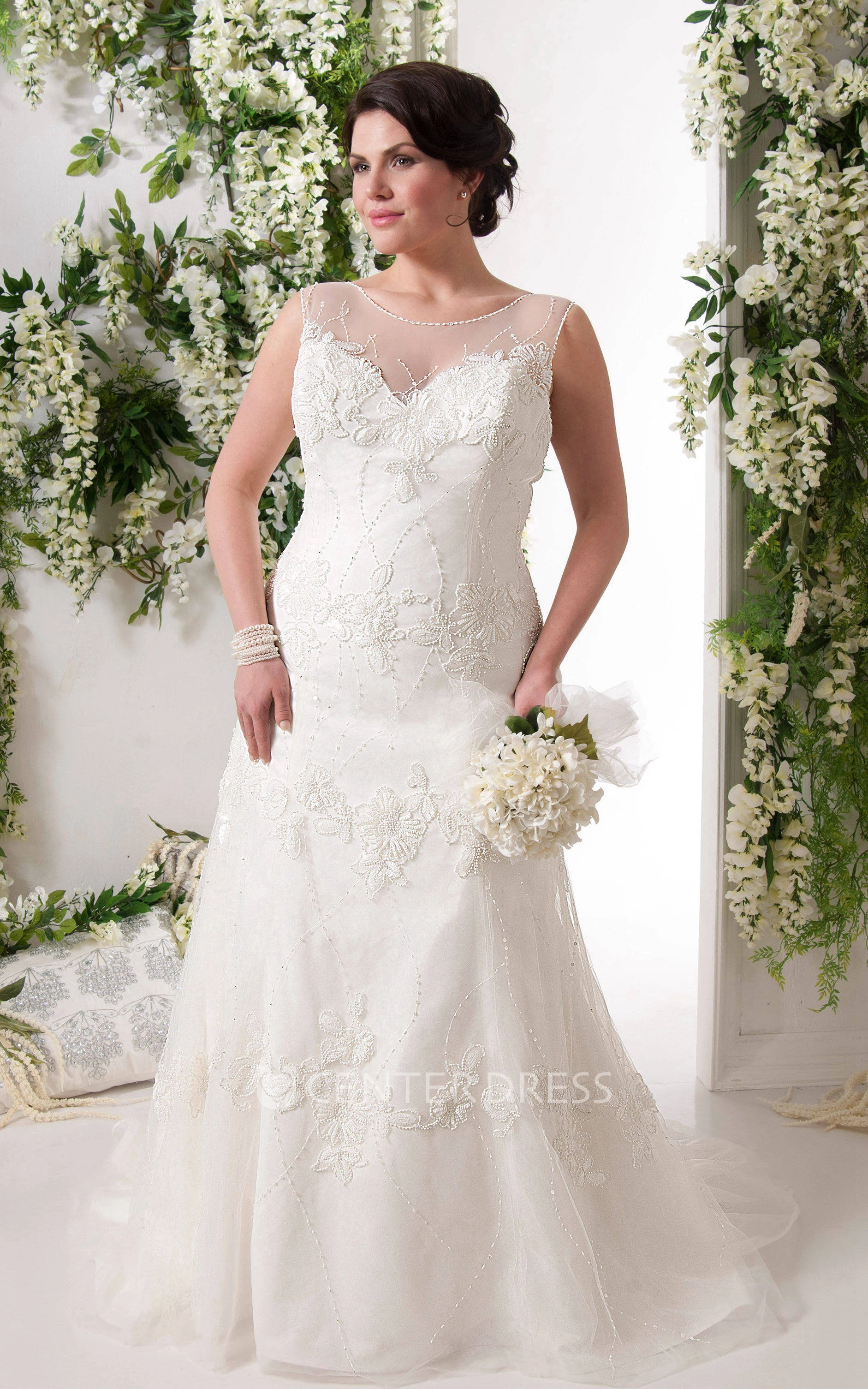 Illusion Caped-Sleeve Sheath Dress With Lace And Beading