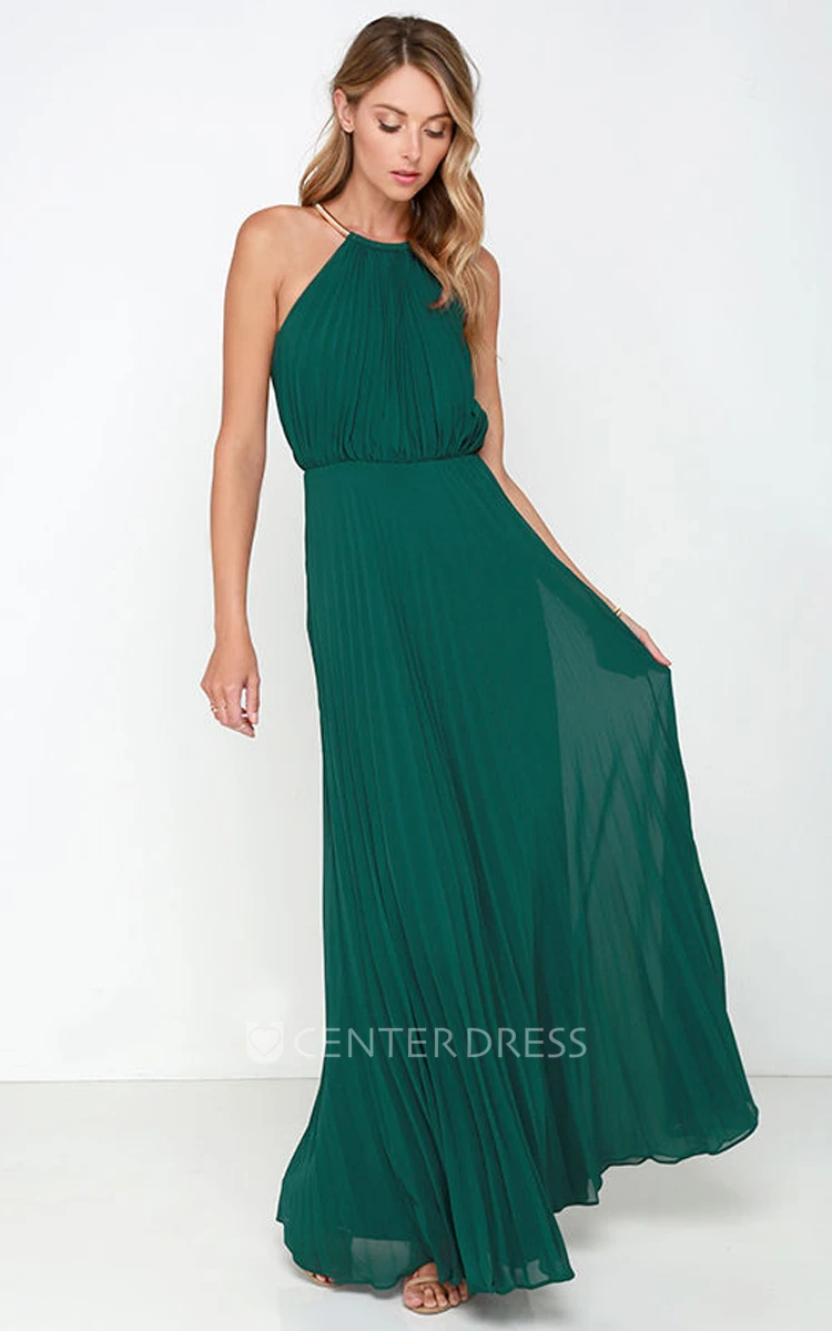 Chiffon Long Charming Sleeveless Dress With Pleats