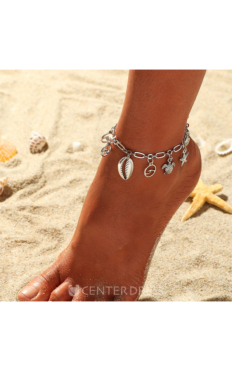 Beach Wedding Cute Anklet with Shell Starfish and Sea Turtle