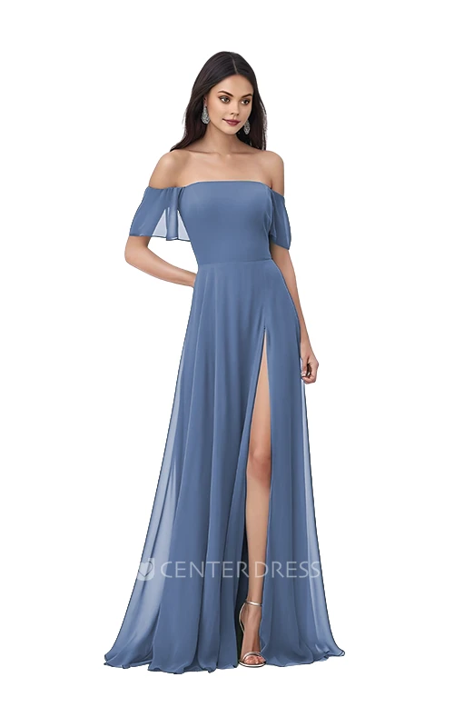 Bohemian Chiffon Off-Shoulder A-Line Bridesmaid Dress with Front Split Unique & Flowy