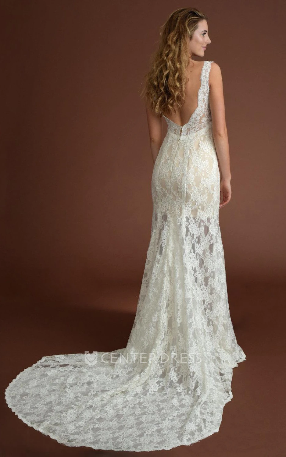 Trumpet Wedding Beach Wedding Low Back Wedding Lace Ivory Beach Dress