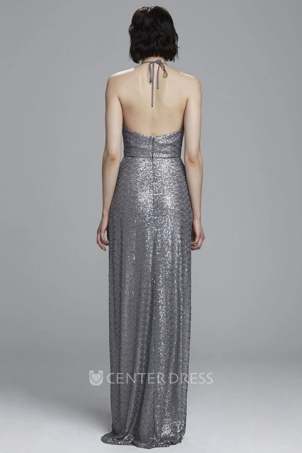V-Neck Sleeveless Sequin Bridesmaid Dress With Straps