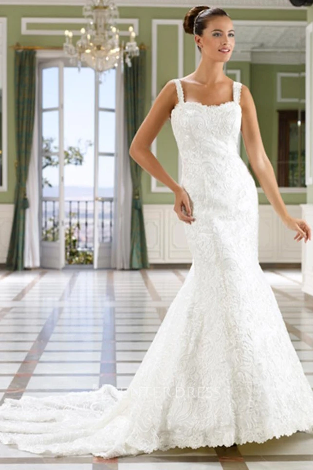 Sheath Maxi Caped Sleeveless Lace Wedding Dress With Court Train And Low-V Back