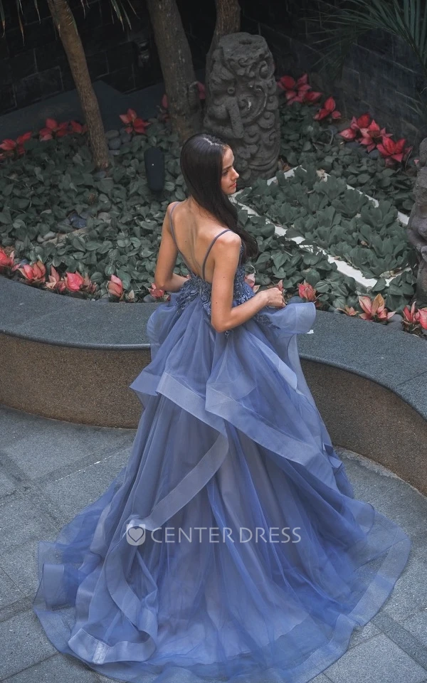 Sleeveless Tulle A-Line Evening Dress with V-neck Modern and Elegant Wedding Dress