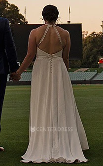 Simple A-Line Halter Satin Wedding Dress With Open Back And Lace