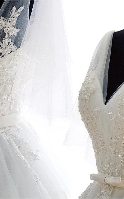 Romantic Long A-Line Tulle Wedding Dress With Heavy Embroidery