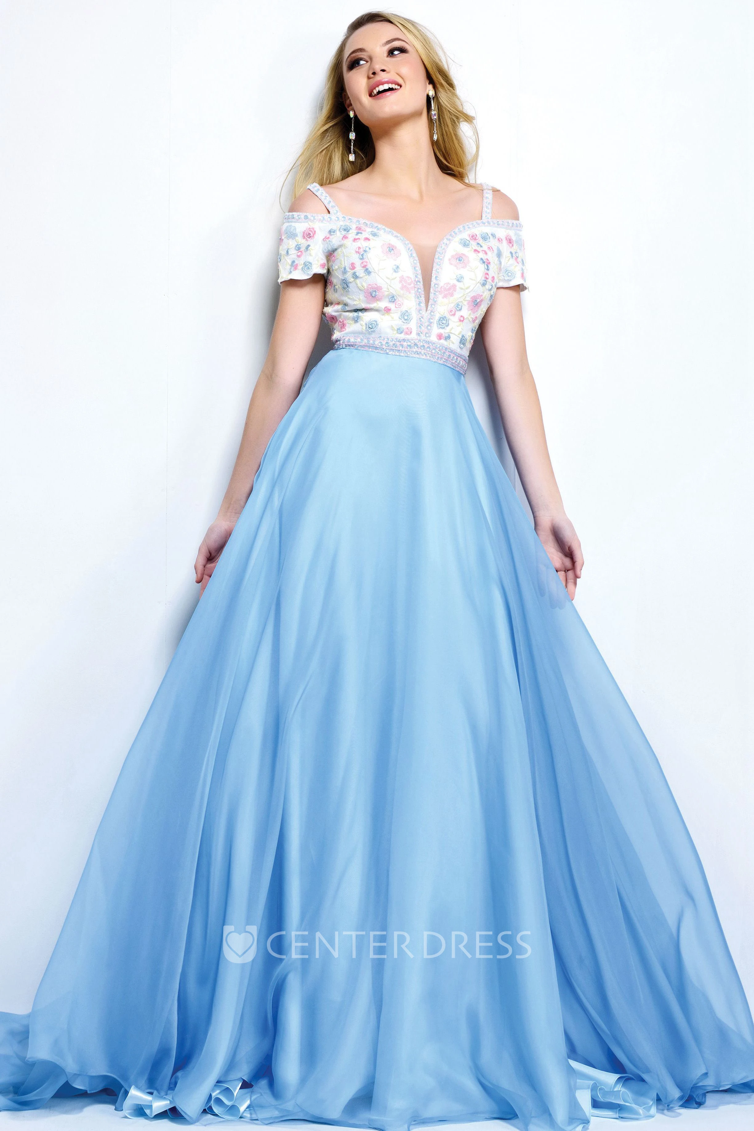 A-Line Floor-Length Sweep Train Keyhole Dress With Beading And Embroidery