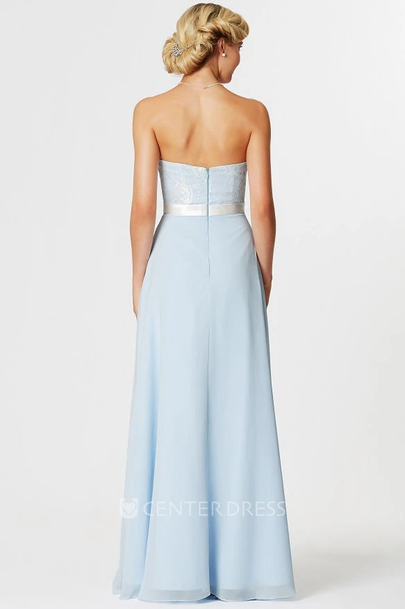 Sweetheart Sleeveless Ribboned Lace Bridesmaid Dress