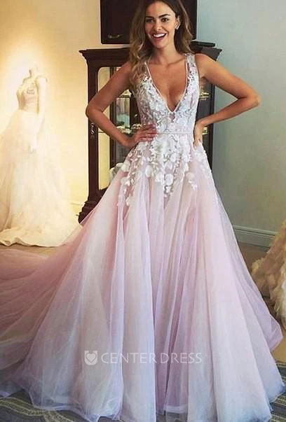 Sexy Sleeveless V-Neck  Tulle Dress With Appliques