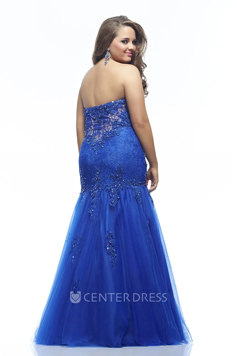 Mermaid Floor-length Sweetheart Sleeveless Lace Appliques Backless Dress
