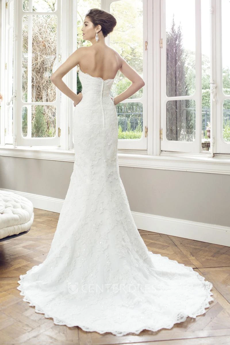 Sheath Floor-Length Sweetheart Lace Wedding Dress With Court Train