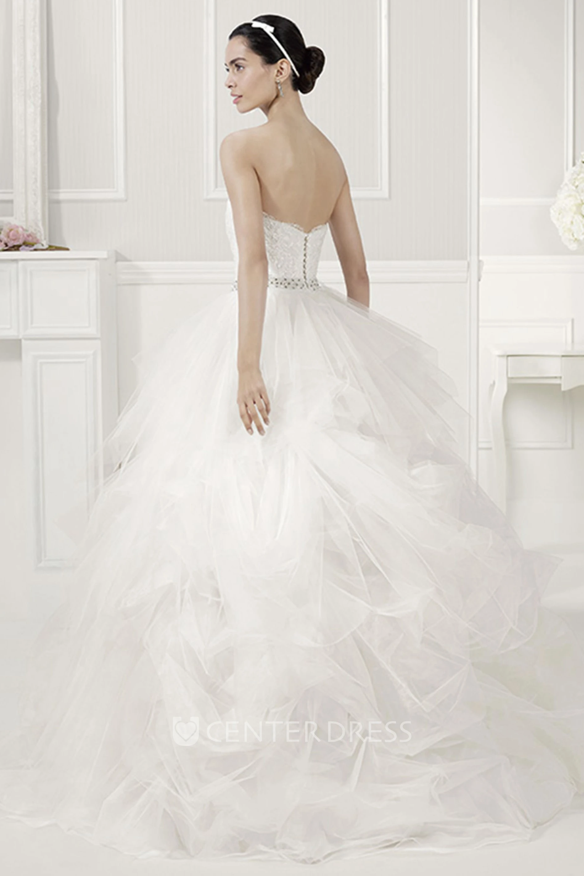 Sweetheart Crystal Waist Layered Organza Bridal Ball Gwon