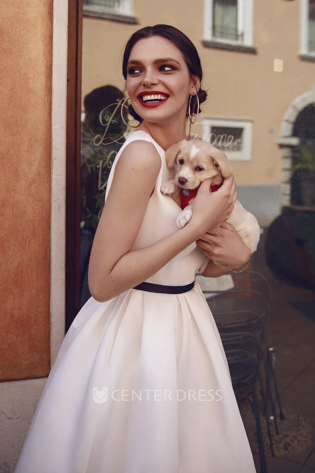 Tea-length Sleeveless And Ruching Details Vintage Satin Wedding Dress With Keyhole Back