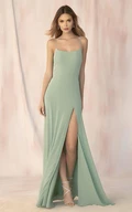 Modest Sheath Spaghetti Chiffon Bridesmaid Dress with Front Split Elegant & Modest