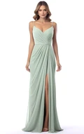 A-Line Satin V-neck Split Bridesmaid Dress Simple & Elegant