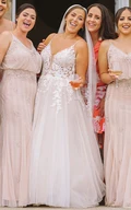 Romantic A-Line Sleeveless Spaghetti Lace Tulle Wedding Dress With Open Back And Appliques