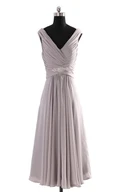Sleeveless V-neck Empire Chiffon Dress With Ruffles
