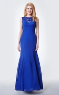 Illusion Lace Neck Form-fitted Chiffon Gown With Cap Sleeves