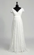 A Line Beach Floor-length Bow Sash Ribbon Lace Maternity Wedding Dress