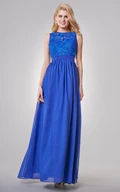 Jewel Neckline A-line Long Chiffon Dress With Key-hole