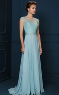 A-Line Jewel-Neck Cap-Sleeve Appliqued Maxi Chiffon&Lace Evening Dress With Beading And Pleats