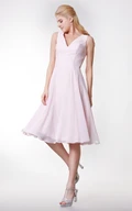 Simple V Neck A-line Tea Length Dress
