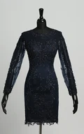 Satin Bodycon Scoop Elegant Long Sleeve Knee-length Zipper Dress with Appliques Sequins