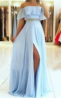 A Line Sleeveless Chiffon Modern Prom Dress with Beading and Pleats