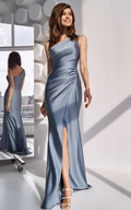Elegant Sheath Satin One-shoulder Floor-length Evening Dress with Ruching