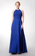 Halter Ruched Long Bridesmaid Dress With Key-hole Back