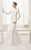 Flowing Long-sleeved Chiffon Dress With Decoratived Buttons and Bow