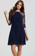 Short Scoop Neck Half Sleeve Appliqued Chiffon Bridesmaid Dress