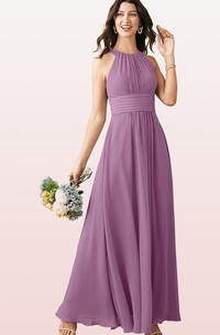 Chiffon Ankle-length Halter A Line Sleeveless Bridesmaid Dress With Ruching