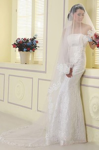 Sweep Long Tulle Wedding Veil with Lace Edge