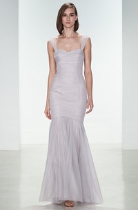 Ankle-Length Mermaid Strapped Ruched Sleeveless Tulle Bridesmaid Dress