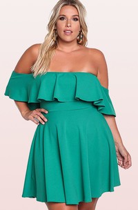 Casual A Line Taffeta Off-the-shoulder Short Sleeve Cocktail Dress with Pleats
