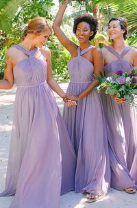 A Line Sleeveless Chiffon Casual Bridesmaid Dress with Pleats and Ruching