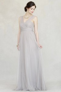 Sleeveless Criss-Cross V-Neck Empire Tulle Bridesmaid Dress With Straps