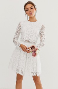 Simple Two Piece Long-sleeve Short Wedding Dress