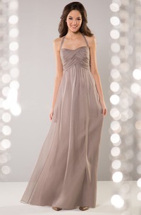 Halter Floor-Length Bridesmaid Dress With Criss Cross Ruching And Bow