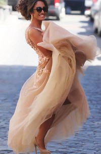 Sleeveless A-line Floor-length Chiffon Dress with Lace
