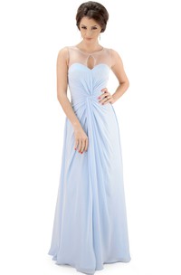 Floor-Length Scoop Ruched Chiffon Bridesmaid Dress With Illusion