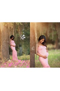 Mermaid Lace Sweetheart Sleeveless Pleated Ruched Maternity Dress